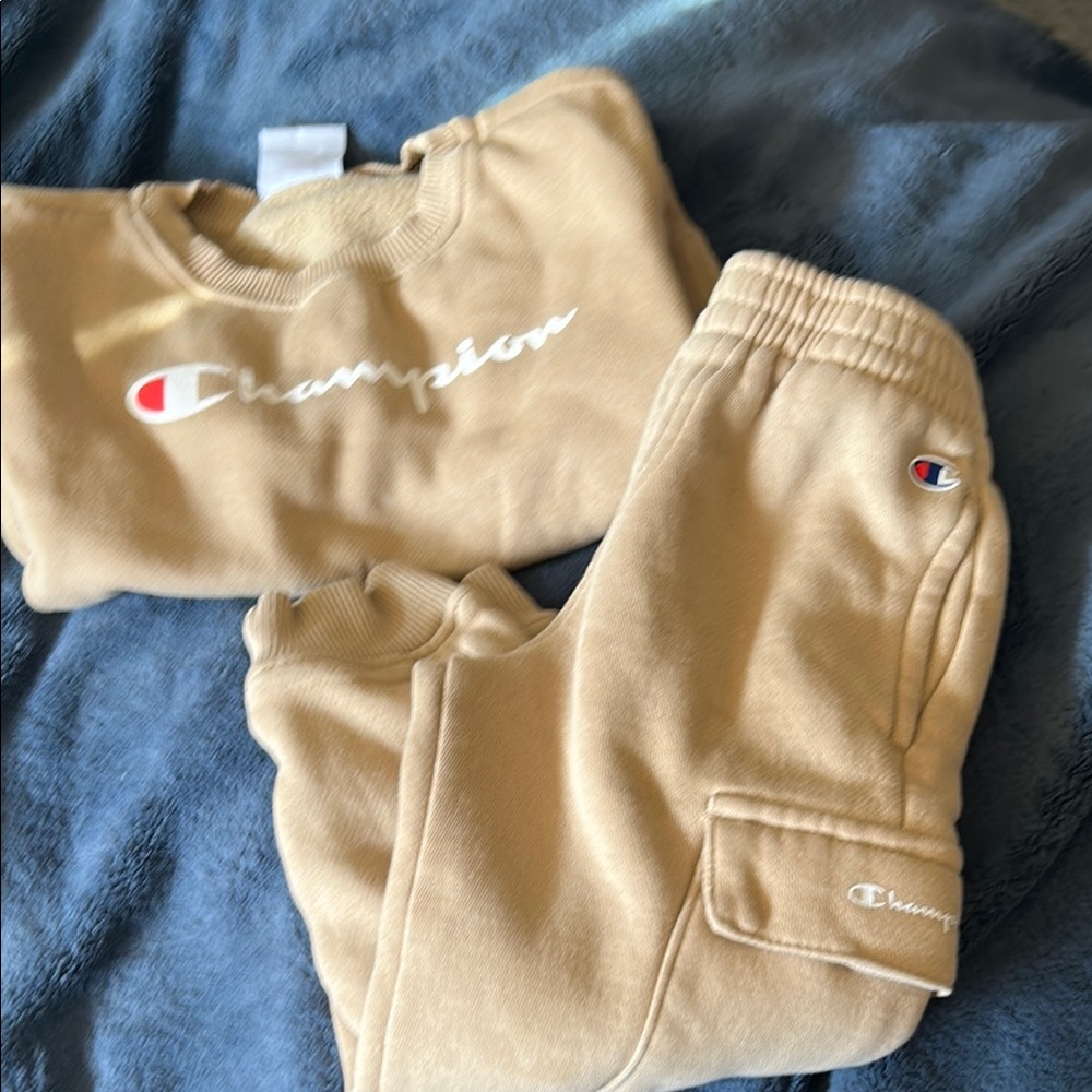 Champion Kids Beige Sweatpants and Sweatshirt Set